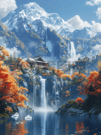震撼的CG壁画，高山流水，细致入微