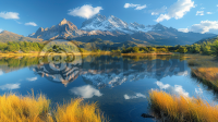 高原湖泊映群山，草甸如毯展画卷