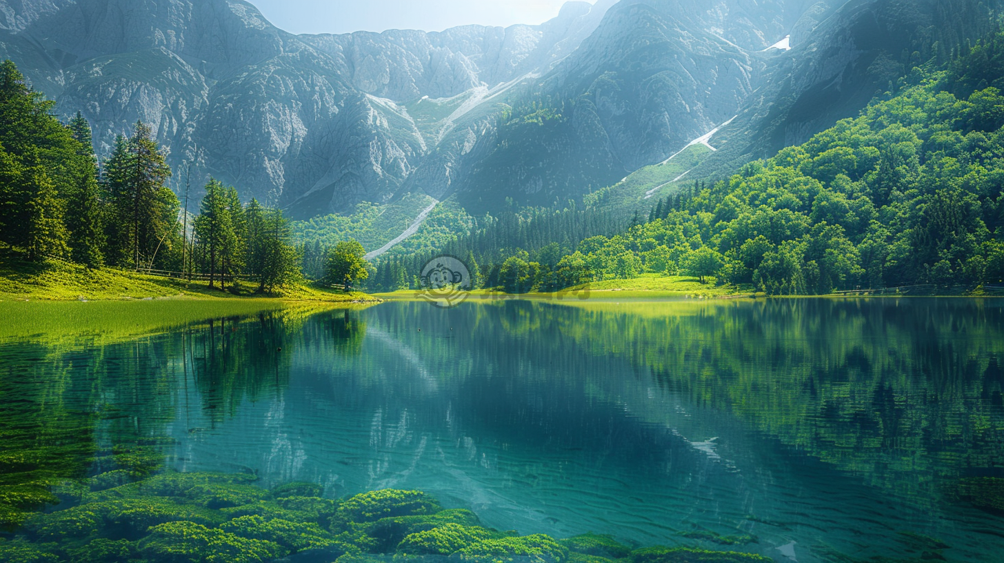 高原湖泊映高山，草原如画入眼帘