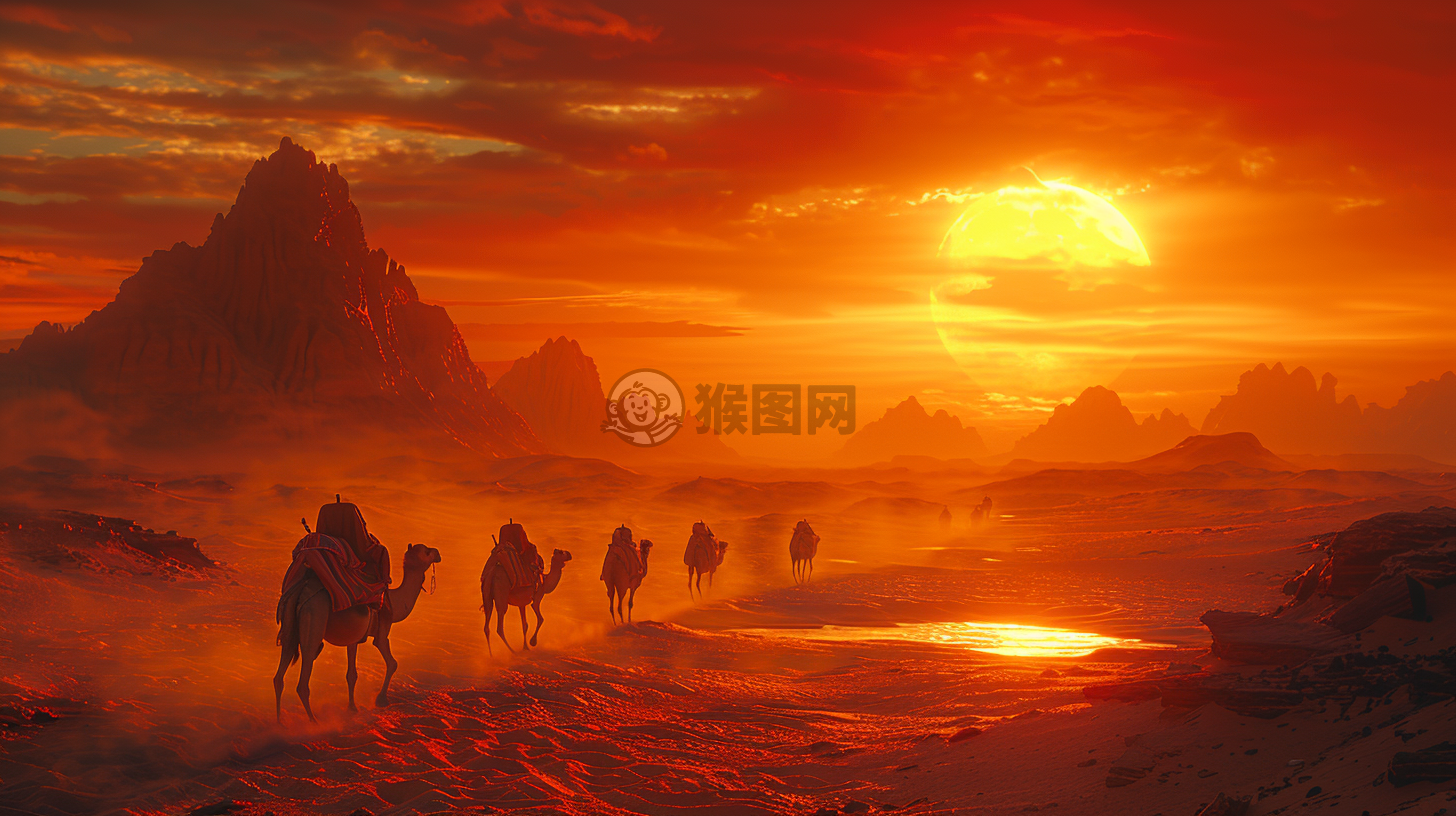 荒漠孤驼，热浪滚滚。