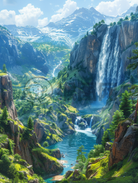 雄奇山水，8K壁纸，CG艺术，细致入微