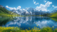 高原湖泊映群山，草甸如毯展画卷