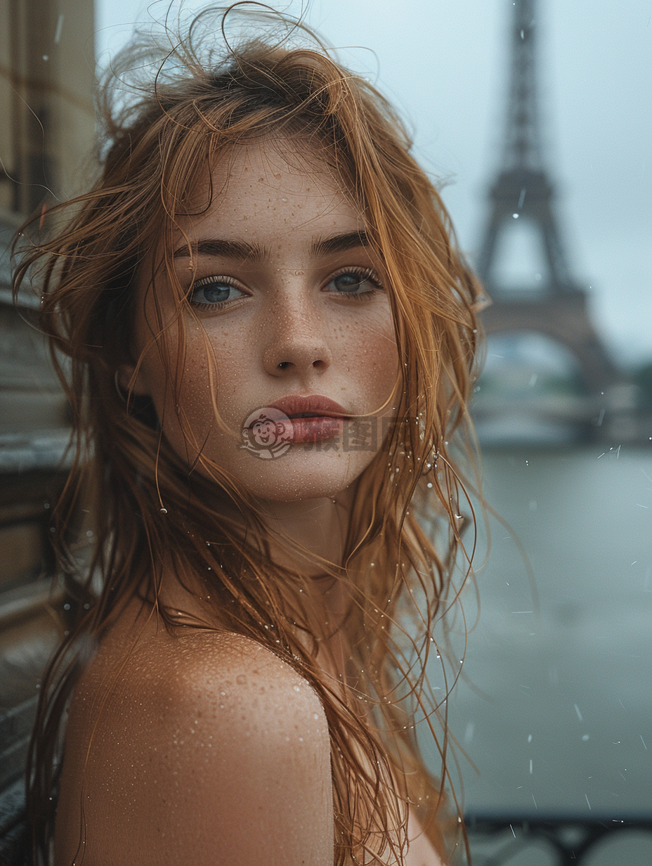巴黎塞纳河畔美女写真，背景埃菲尔铁塔，视觉效果震撼。