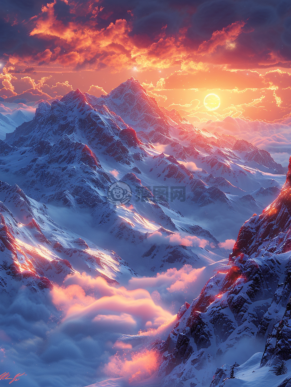 雪山日出与小动物动景壁纸