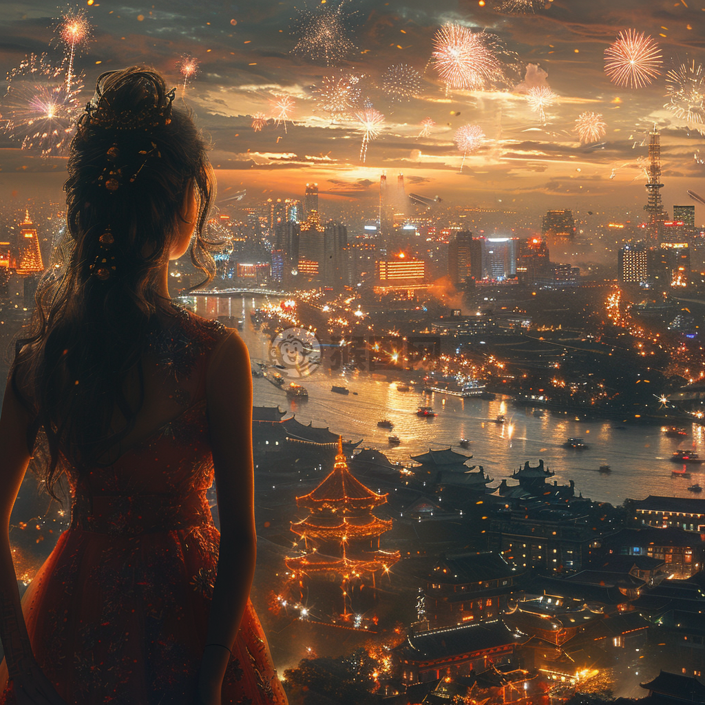 现代都市夜景壁纸，灯火辉煌，高楼耸立。