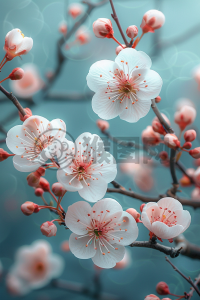 轻蓝花语，白樱情深