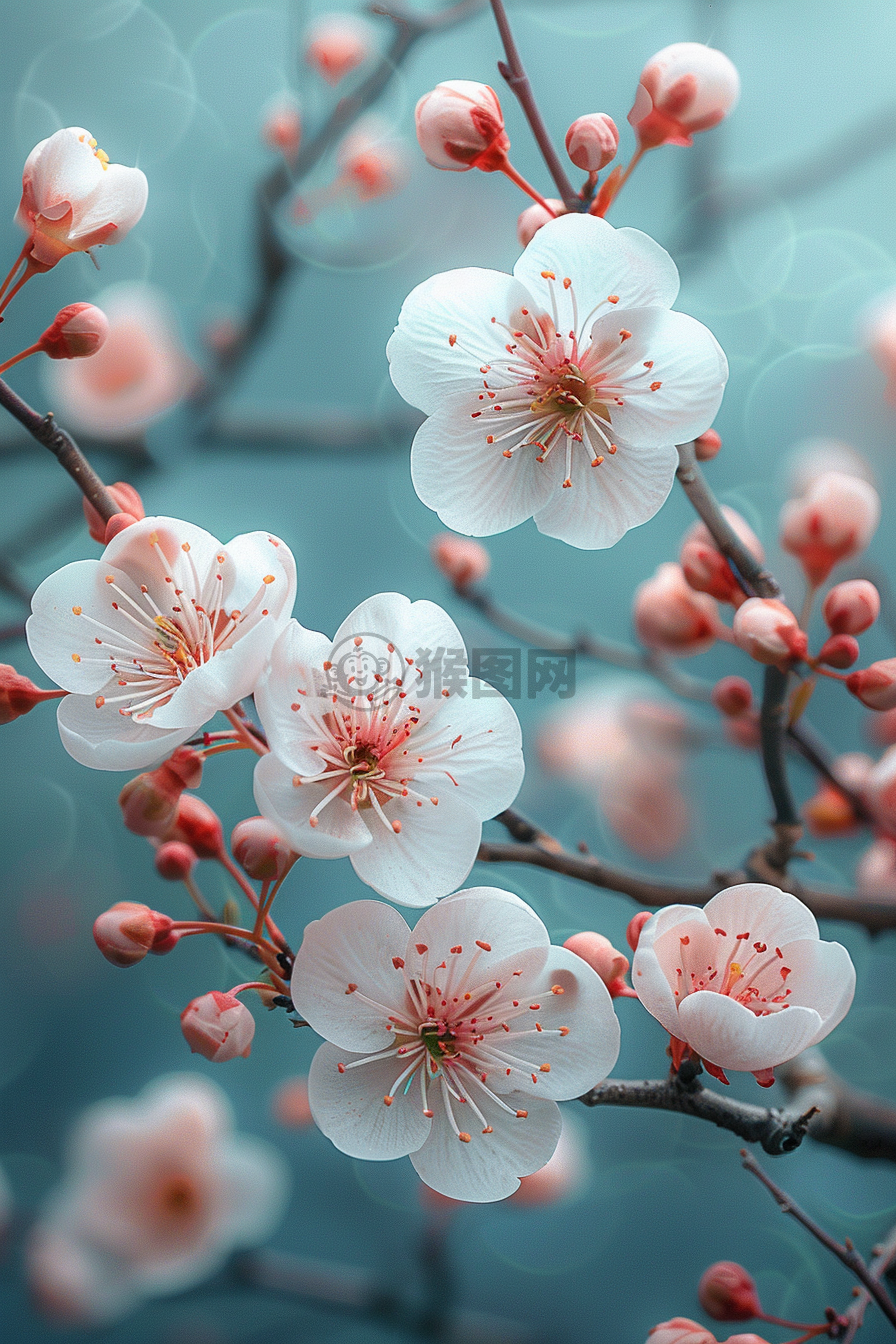 轻蓝花语，白樱情深