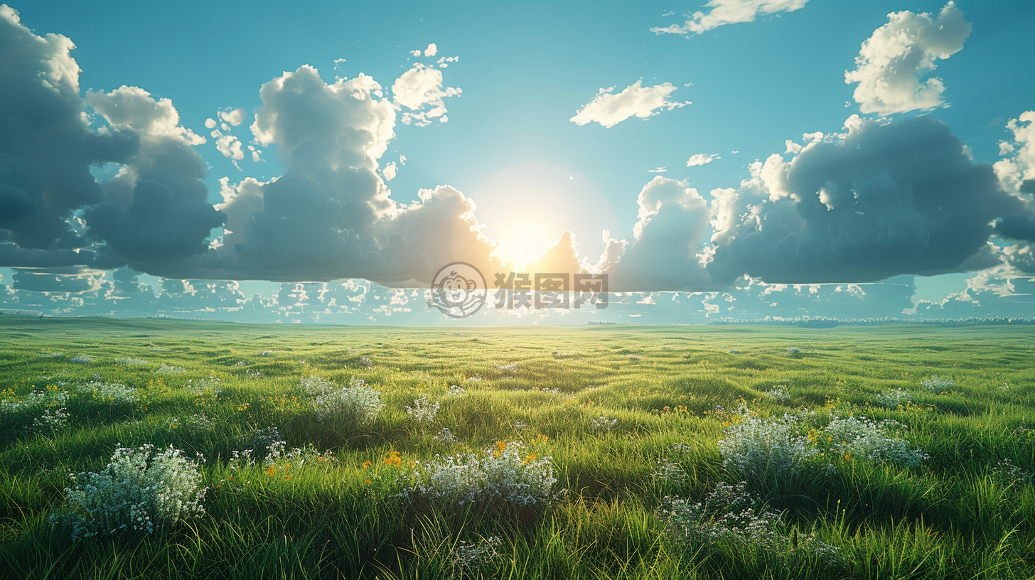 草原日出，蓝空如画，精湛之作，品质卓越