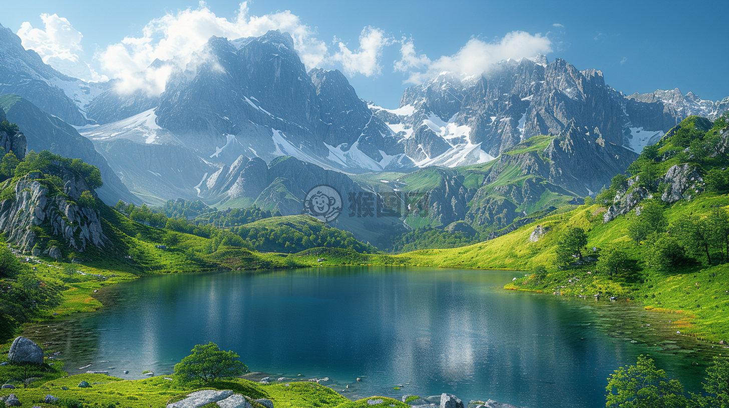 湖光山色映翠毯，自然光影溢高清。