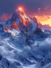 雪山日出与小动物恬静图景