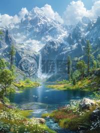  瑰丽山水壁纸：高清8K水瀑山峦湖泊壁纸