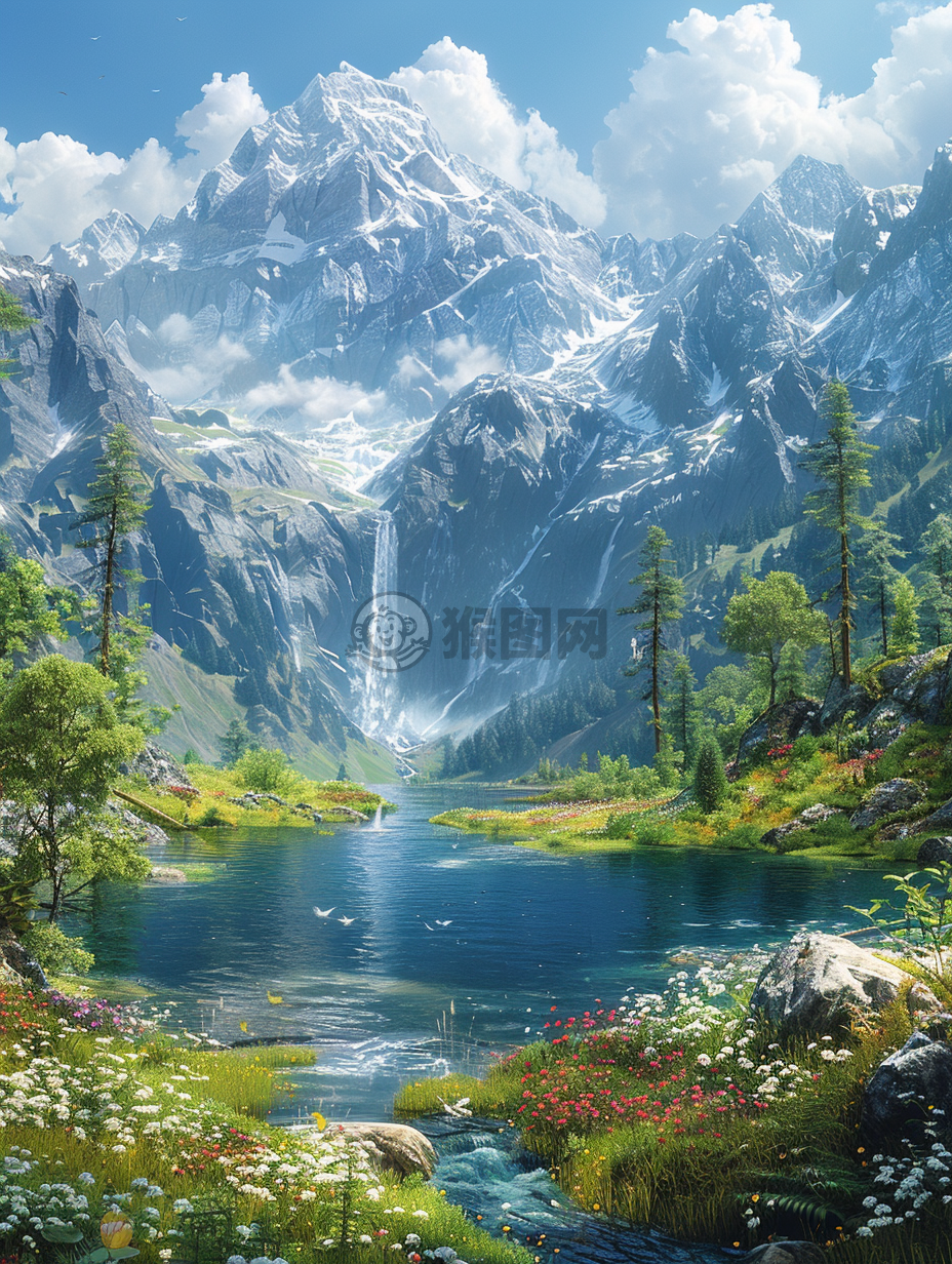  瑰丽山水壁纸：高清8K水瀑山峦湖泊壁纸