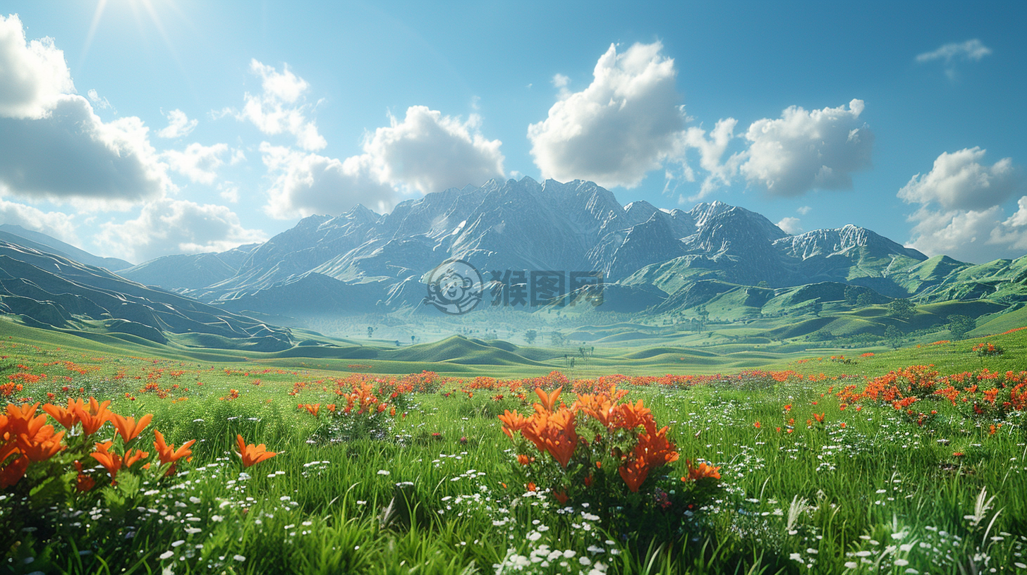 草原鲜花绽放，8K CG壁纸展现极美画面。