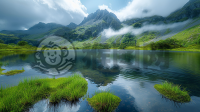 高山环绕的湖与草原 