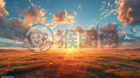 草原日出，蓝空如画，精湛之作，品质卓越