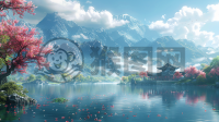 中国乡村美景，高品质，高质量，细致入微的CG壁画