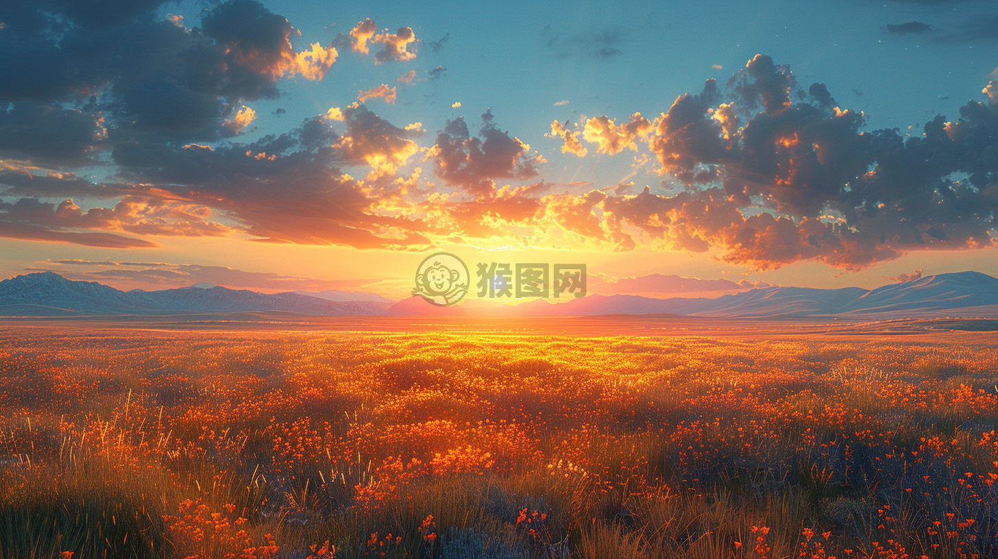 极致CG美图壁纸：草原朝阳蓝天，卓越品质献给世界。