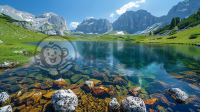 高原湖泊映高山，草原绿毯入画来