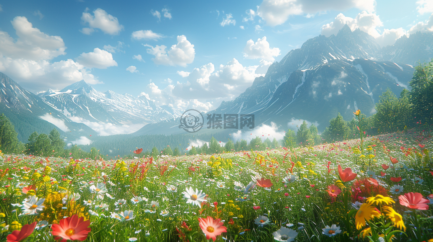 草原鲜花绽放，细腻极致，CG统一壁纸震撼