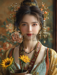 绽放的向日葵中国美女