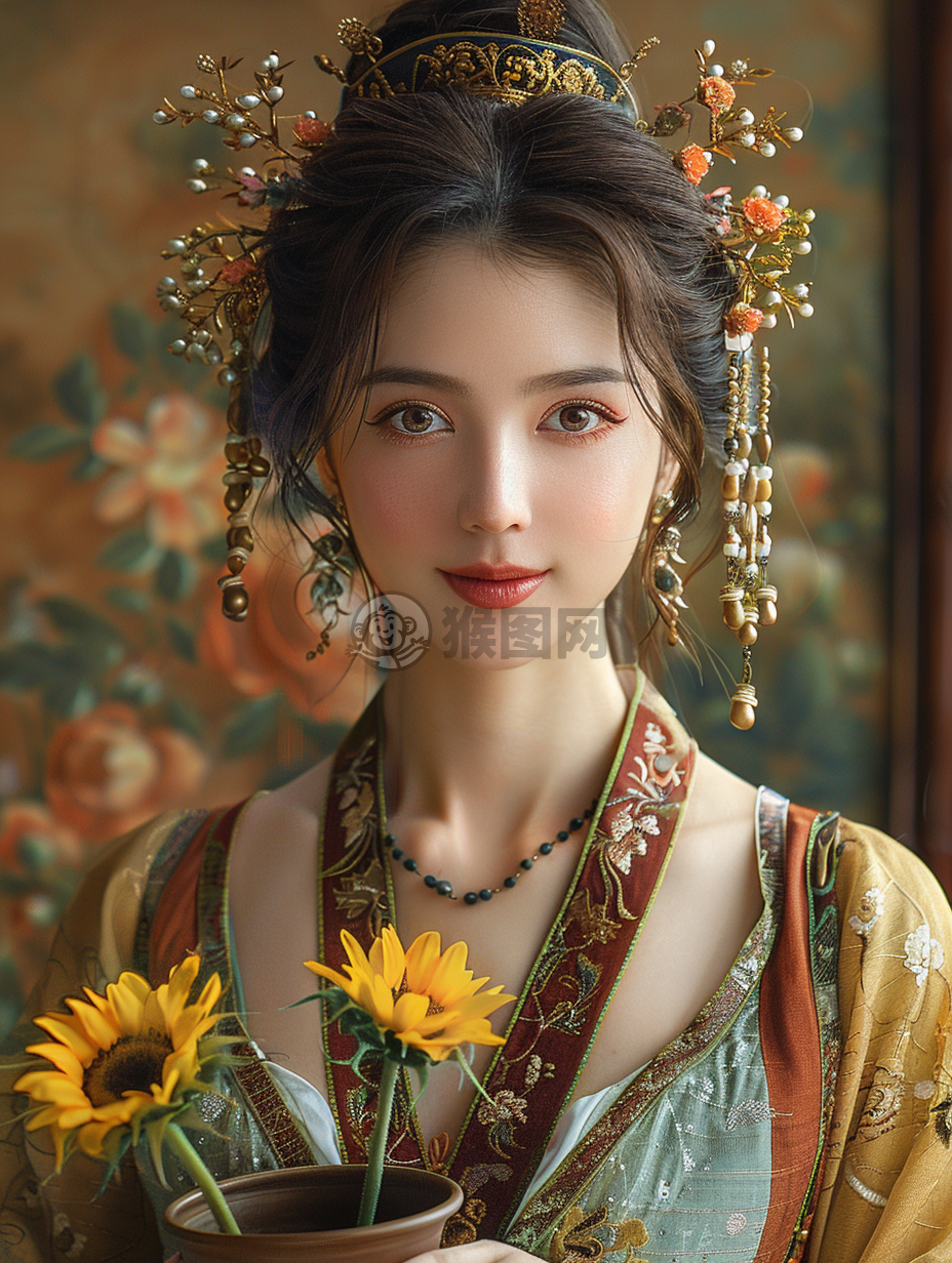 绽放的向日葵中国美女