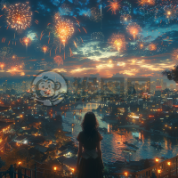 现代都市夜景壁纸，灯火辉煌，美女微笑。