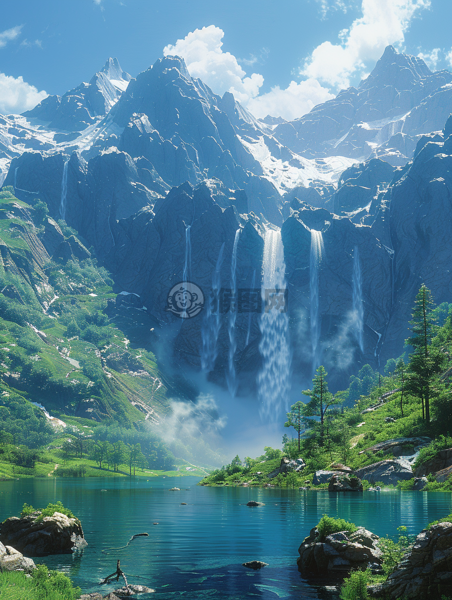 壮观的山水画卷，CG Unity 8K壁纸，细节至极