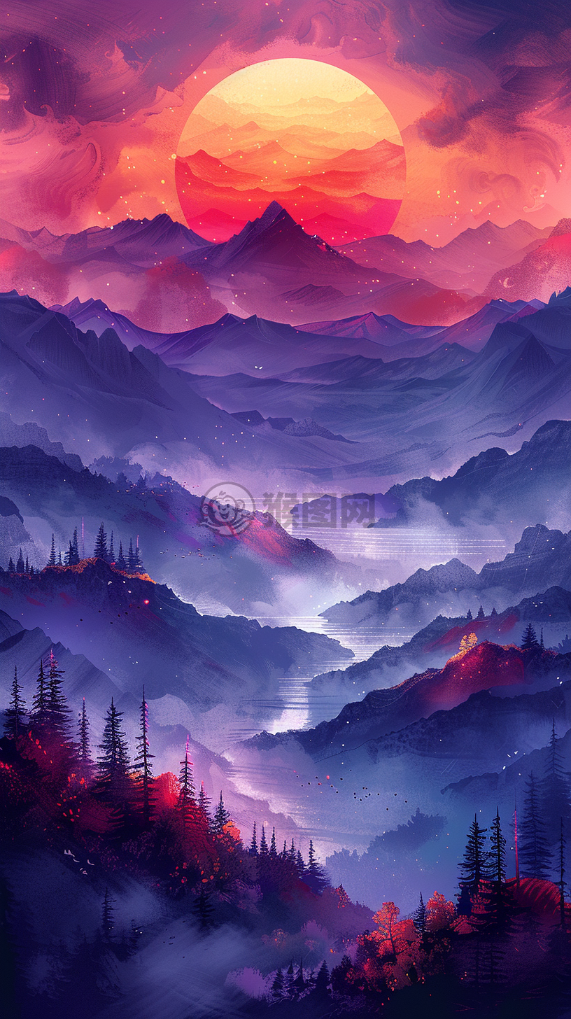 简约紫粉渐变背景下的自由形状艺术