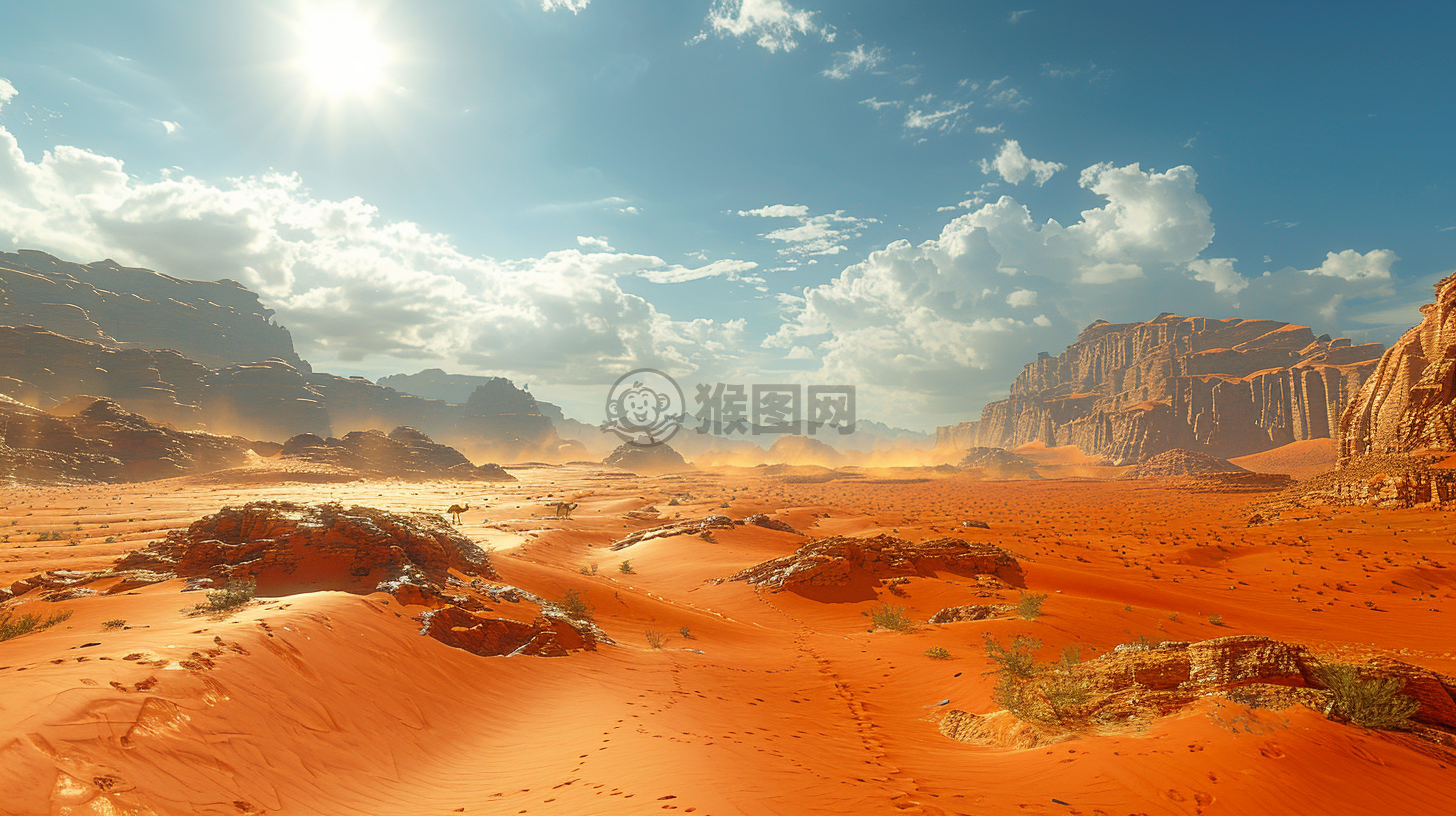 沙漠中的骆驼壁纸，展现极致的壮美景象。