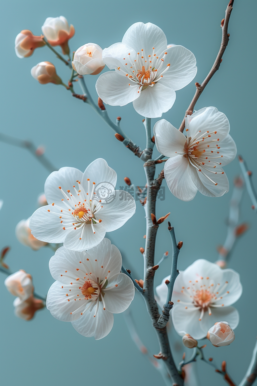 白色樱花轻蓝背景卡片