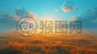 蔚蓝天空下的极致CG艺术壁纸，饱含壮美草原的壮观美景。