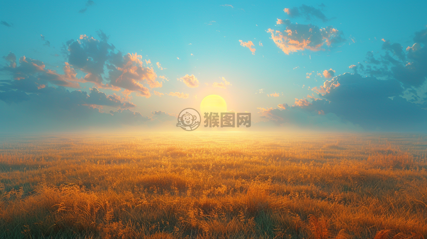 蔚蓝天空下的极致CG艺术壁纸，饱含壮美草原的壮观美景。