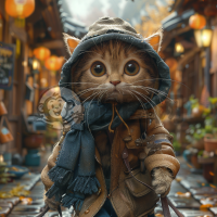 城市街头装扮猫的CG壁纸 