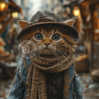 夏日城市街头猫咪穿衣漫步壁纸