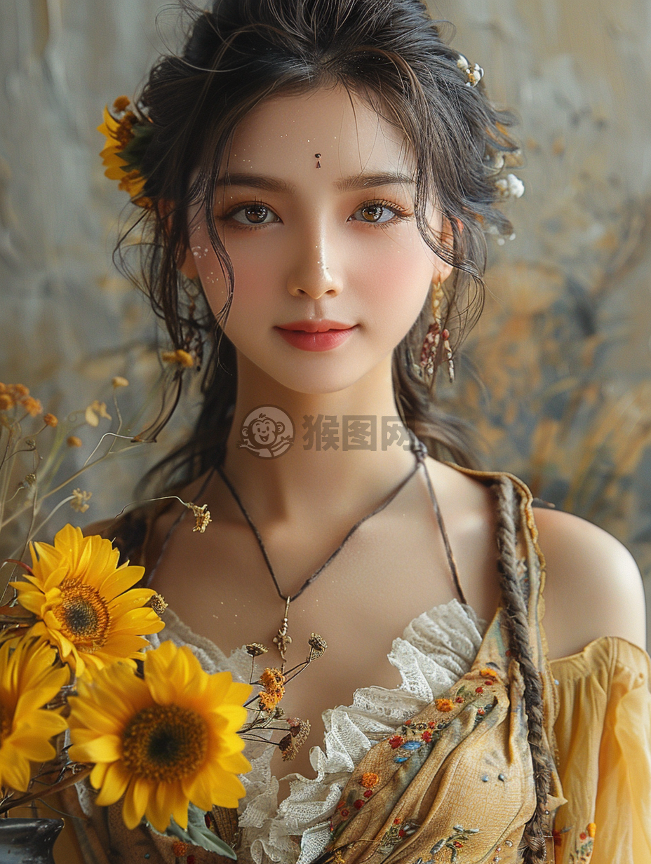 微笑花间照，灿烂阳光下。