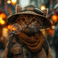 夏日城市街头猫咪穿衣漫步壁纸