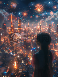 现代都市夜景壁纸，灯火辉煌，细节入微。
