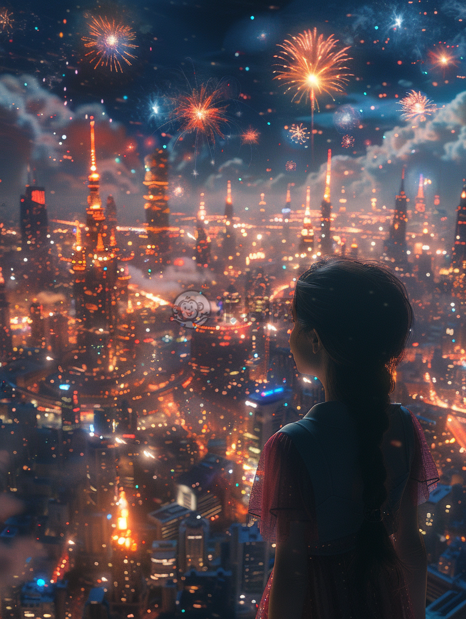 现代都市夜景壁纸，灯火辉煌，细节入微。
