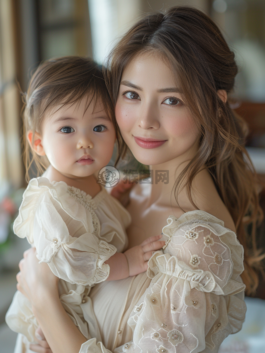 “亚洲母亲怀抱幼子”