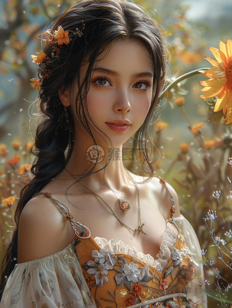 微笑花间照，灿烂阳光下。
