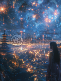 现代都市夜景壁纸，繁星点缀天空，高楼耸立，细节尽显。
