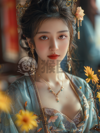 绽放的向日葵，微笑的中国美女