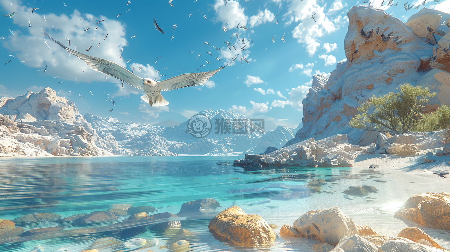 蔚蓝天空下的猎鹰翱翔壁纸