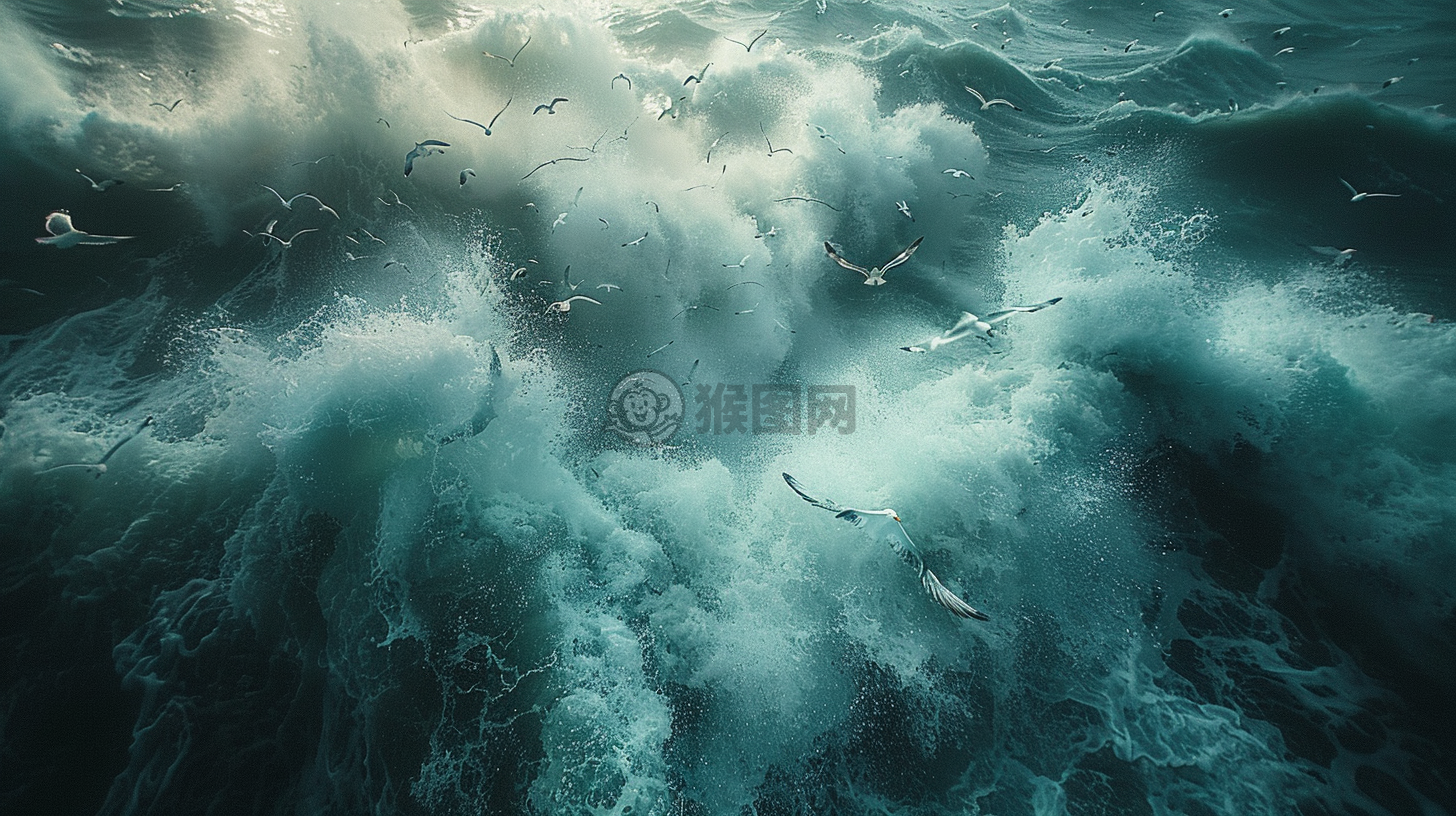 狂涛汹涌，海鸥舞浪