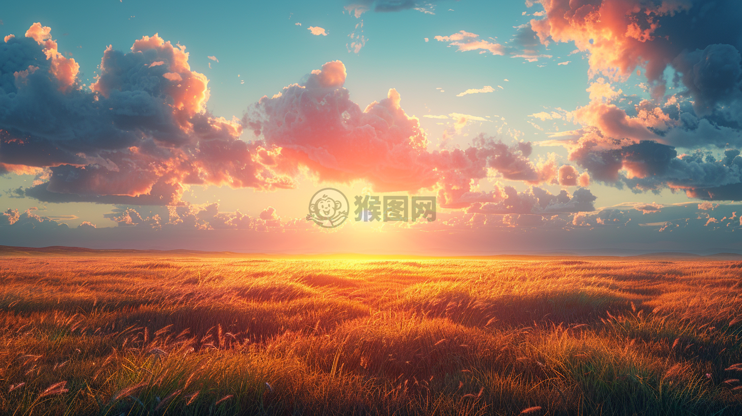 蔚蓝天空下的极致CG艺术壁纸，饱含壮美草原的壮观美景。