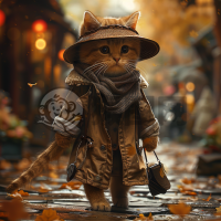 夏日城市街头猫咪穿衣漫步壁纸