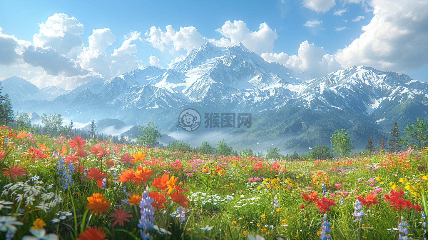 草原鲜花绽放，CG unity壁纸极致细致