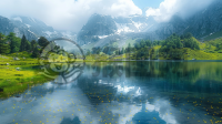 高原湖泊映群山，草甸如毯展画卷