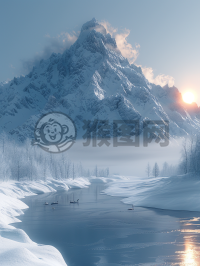 雪山日出与小动物静谧共舞