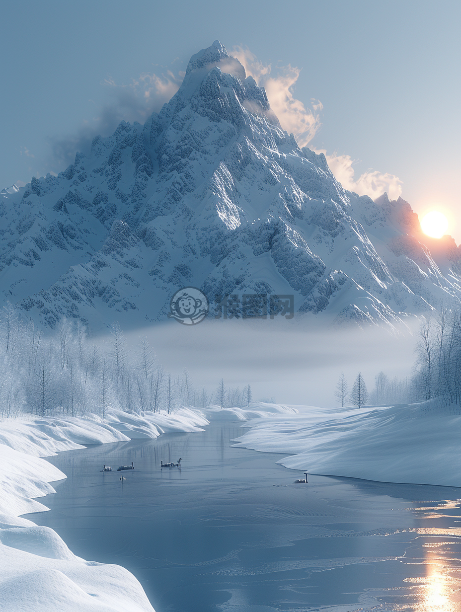 雪山日出与小动物静谧共舞